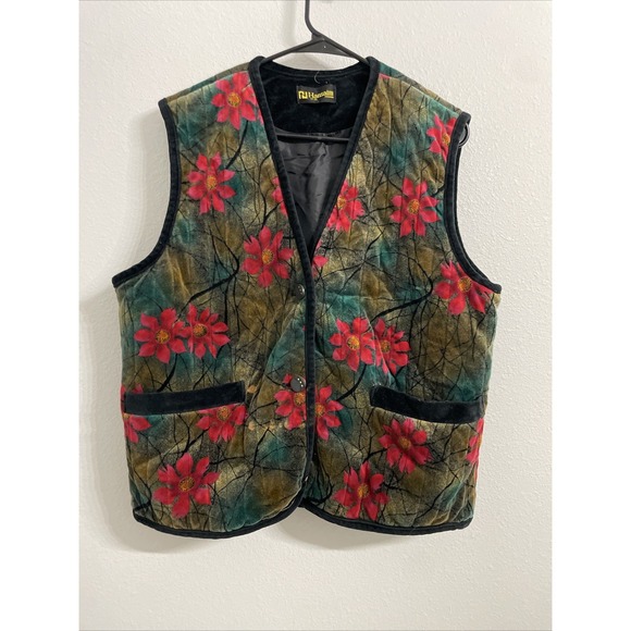 Hansaim Jackets & Blazers - Hansaim Women's Velvet Vest Floral Button Front Lined